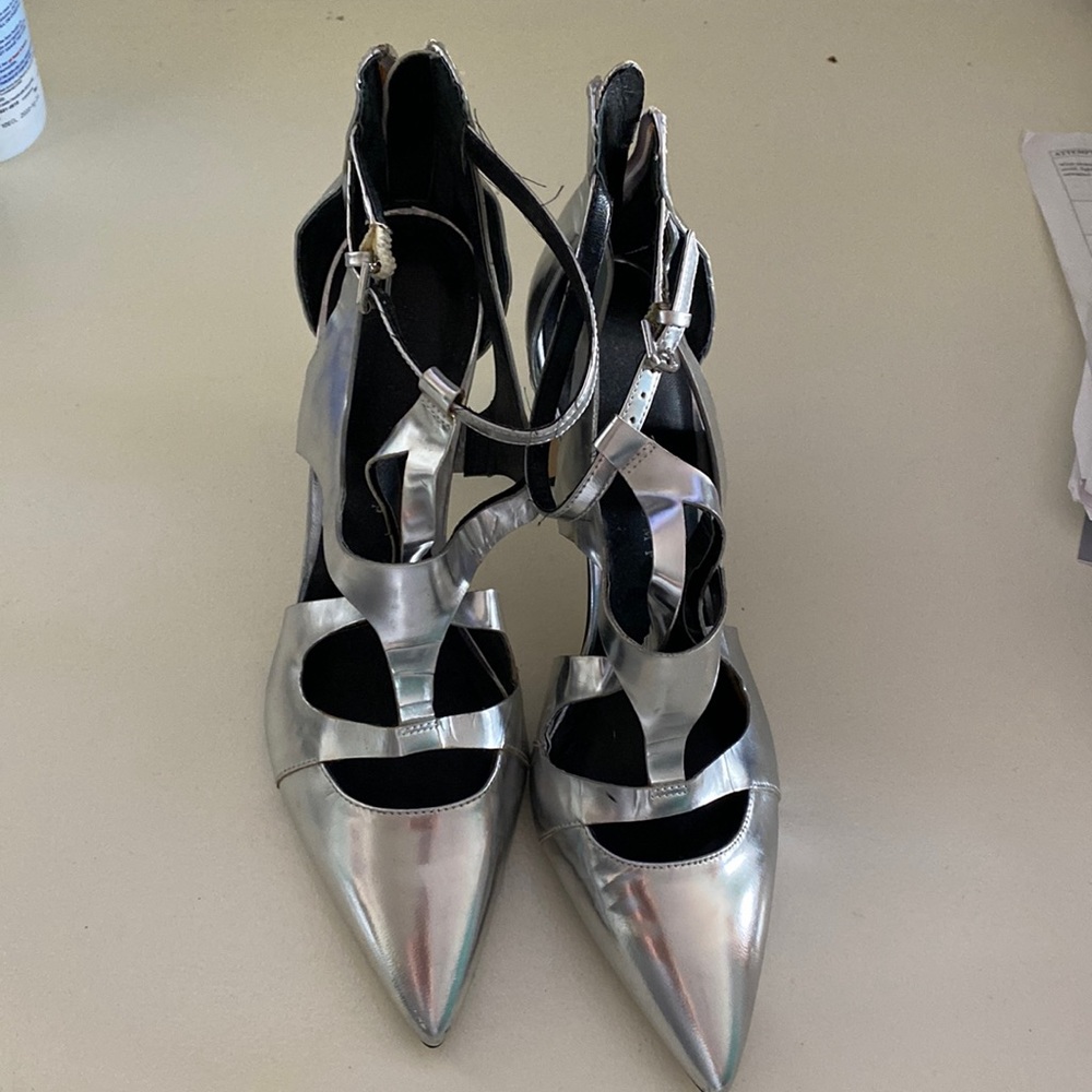 Silver Ivanka Trump heels 9.5
